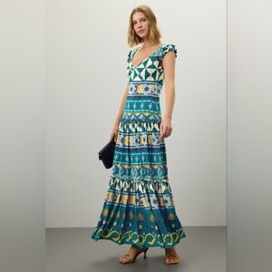 LA DoubleJ Pimento Dress, blue and green pattern, medium